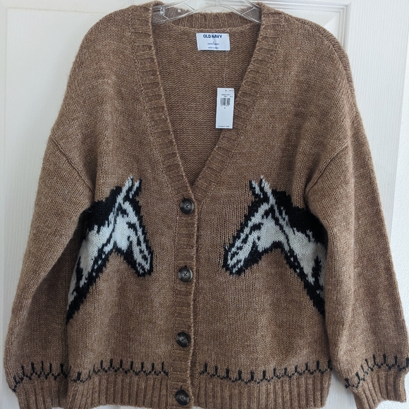 Old NavyWool Blend Tan Horse Applique Women's Cardigan - Picture 1 of 4